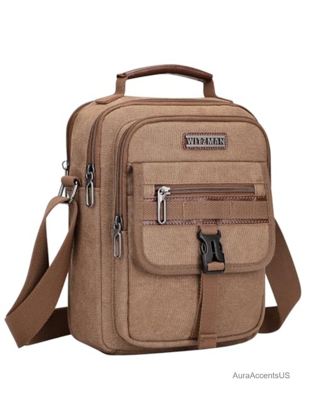 WITZMAN Men's Canvas Crossbody Messenger Bag Leather Handle Multi-Pocket